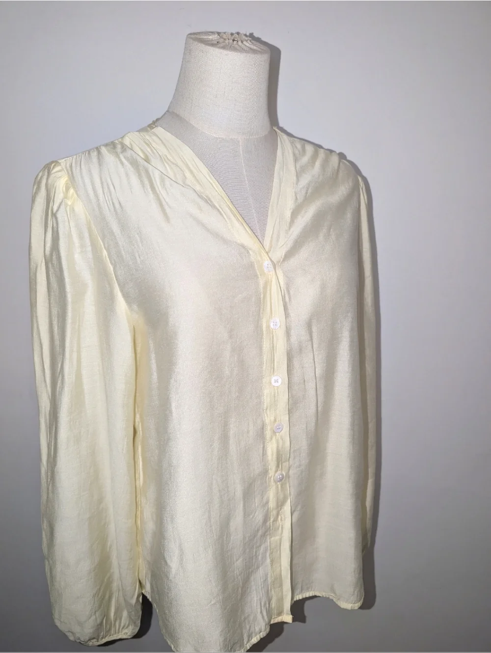 Pale Yellow V-Neck Button-Front Blouse - Picture 2 of 12